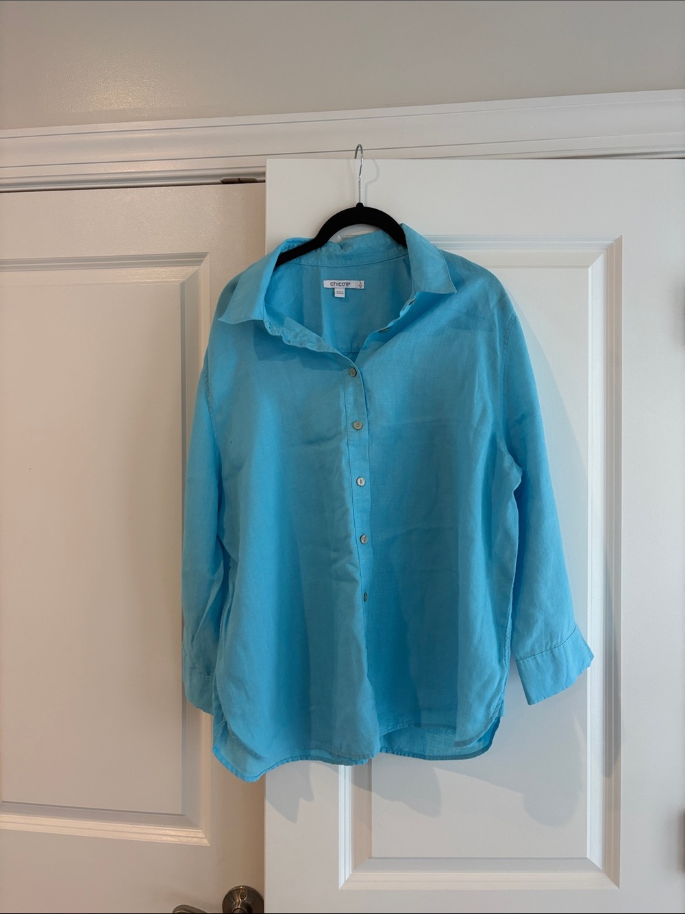 Chicos Brand New Linen Tunic Top - Turquoise
